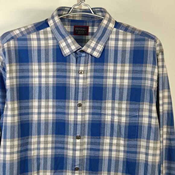 UNTUCKit FIANO Shirt Mens Size XXL Blue Check Plaid Long Sleeve Cotton Button Do - Picture 2 of 12
